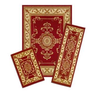 Capri Royal Crown Red 3 Piece Set Contains 5 ft. x 7 ft. Area Rug, Matching 22 in. x 59 in. Runner and 22 in. x 31 in. Mat X171/372 V