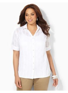 Catherines Plus Size Crinkle Buttonfront   Womens Size 0X, White