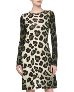 Bianca Leopard Print Wool Jersey Dress, Eggplant