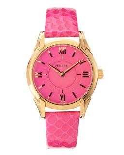 Snakeskin Strap Bracelet Watch, Neon Pink