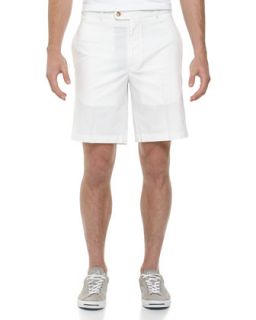 Relaxed Solid Twill Shorts, White