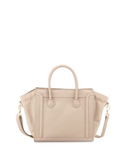 Seamed Square Faux Leather Tote Bag, Nude