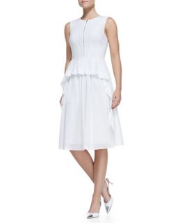 Womens Tiered Zip Front Cotton Peplum Dress   Lela Rose
