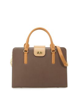 June Colorblock Leather Tote Bag, Taupe Combo