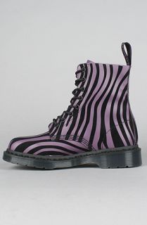 Dr. Martens The Pascal 8Eye Boot in Purple and Black Zebra Flock