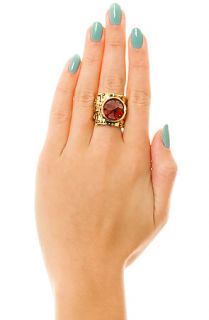 Han Cholo Ring Heavy Metal Red Garnet Stone and Gold