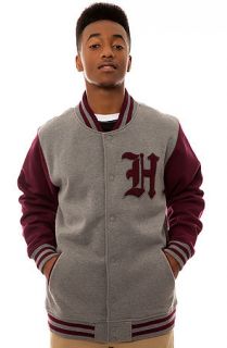 The HUF Ivy Varsity Jacket in Heather Grey and Wine