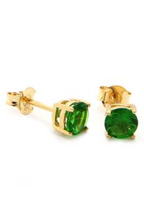 King Ice Gold Emerald Round Brilliant Sterling Silver CZ Stud Earrings