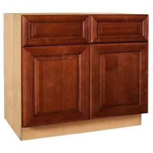 Home Decorators Collection Assembled 36x34.5x24 in. Base Cabinet with Double Doors and 1 Rollout Tray in Lyndhurst Cabernet B36 1T LCB