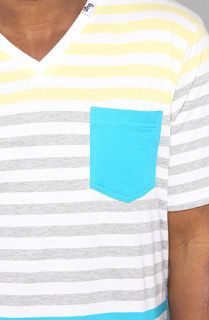 LRG The Manta Ray Striped VNeck Tee in Turquoise