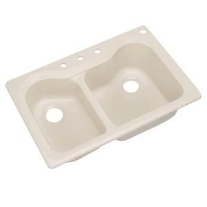 Thermocast Breckenridge Drop in Acrylic 33x22x9 in. 4 Hole Double Bowl Kitchen Sink in Bone 46401