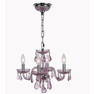 Worldwide Lighting Clarion Collection 4 Light Crystal Chrome Pink Crystal Chandelier W83100C16 PK