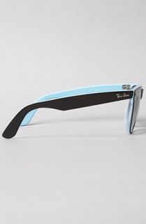 Ray Ban Sunglasses Wayfarer Glossy Plastic Framed Tinted Black & Light Blue