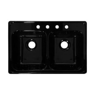 Lyons Industries Ideal Top Mount Acrylic 33x22x7.5 4 Hole 50/50 Double Bowl Kitchen Sink in Black DKS22ID TB
