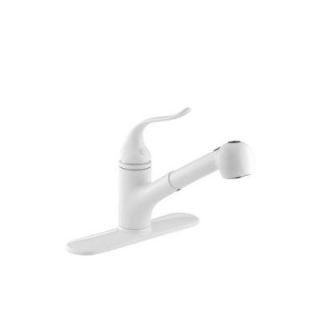 KOHLER Coralais 1 or 3 Hole kitchen sink faucet with pullout matching color sprayhead, 9 spout and lever handle in White K 15160 0