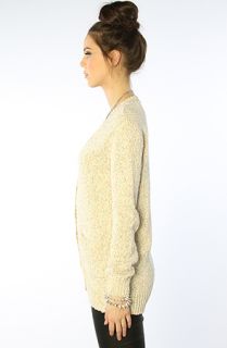 The Funktional Sweater Slash Collar Marled Cardigan in Oat