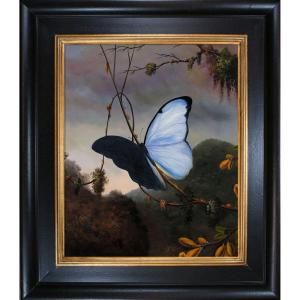 24 in. x 20 in. Blue Morpho Butterfly Hand Painted Vintage Artwork MJH2454 FR TP20A20X24