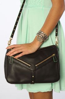 Botkier The Scout Crossbody Bag in Black Cowhide With Green Edge Paint