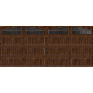 Clopay Gallery Collection 16 ft. x 7 ft. 18.4 R Value Intellicore Insulated Ultra Grain Walnut Garage Door with Arch Window GR2LU_WO_GRLA1
