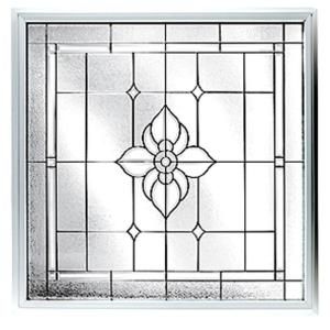 Hy Lite 47.5 in. x 47.5 in. Black Patina Caming Spring Flower Pattern Deco Glass Tan Vinyl Fin Fixed Window with Privacy Glass DF4848SFPETNV1500BLKPAT