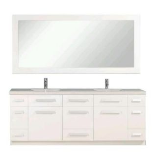 Design Element Moscony 84 in.Double Vanity in White with Engineered Stone Vanity Top and Mirror in Quartz J84 DS W