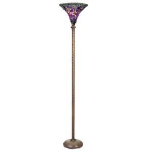 Warehouse of Tiffany 72 in. Antique Bronze Blue Star Stained Glass Floor Lamp with Foot Switch PS228DB+BB75B