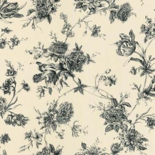 The Wallpaper Company 56 sq. ft. Black and Creme Large Floral Wallpaper WC1283406