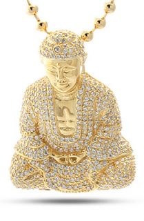 King Ice Gold CZ Mini Buddha925 Sterling Silver Pendant