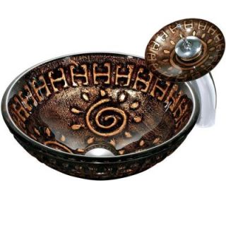 Vigo Aztec Vessel Sink in Mosaic Browns with Waterfall Faucet VGT024CHRND