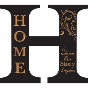 P. Graham Dunn 14.75 in. x 13.25 in. Black Architectural Letter H Home Wood Carved Wall Hanging AOA13
