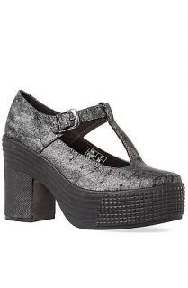 Jeffrey Campbell Shoe As If Tee Strap Sneaker in Grey Crackled Faux Suede Grey