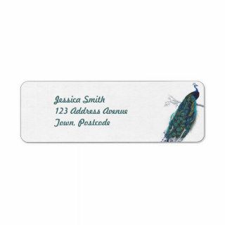 Blue Peacock with beautiful tail feathers Return Address Label