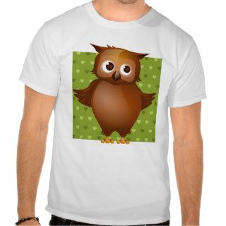 Cute Owl on Green Heart Pattern Background T shirt