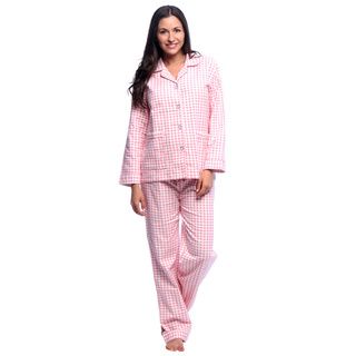 Womens Pink Gingham Printed Pajama Set