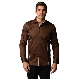 Mens Slim Fit Brown Button front Elbow Patch Shirt