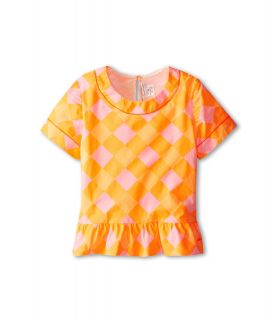Little Marc Jacobs Fluorescent Check Peplum S/S Top Girls Short Sleeve Pullover (Orange)