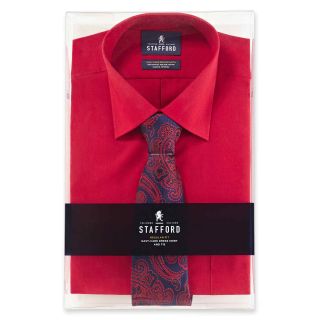 Stafford Easy Care Dress Shirt & Tie Boxed Set, Red, Mens