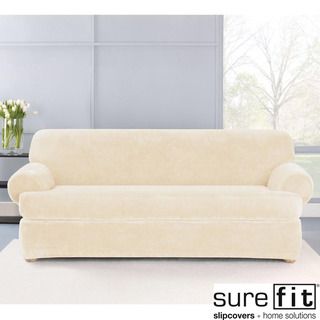 Stretch Plush Cream T cushion Sofa Slipcover