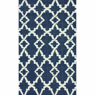 Nuloom Handmade Morroccan Trellis Wool Flatweave Kilim Navy Blue Rug (5 X 8)