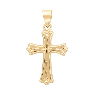 14K Yellow Gold Star Detail Curved Edge Cross Charm, Womens