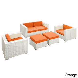 Modway Malibu Outdoor Rattan 5 piece Set In White With Black Cushions Orange Size 5 Piece Sets