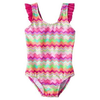 Circo Infant Toddler Girls 1 Piece Chevron Swimsuit   Pink 4T