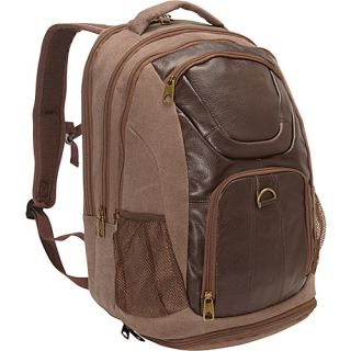 Leather & Canvas Laptop Backpack With Shoe Compartment BROWN  
