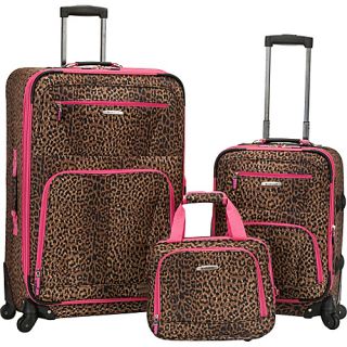Pasadena 3 pc Spinner Set Pink Leopard   Rockland Luggage Lugg