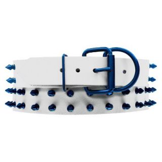 Platinum Pets White Genuine Leather Dog Collar with Spikes   Blue (20 24)