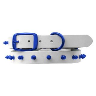 Platinum Pets White Genuine Leather Dog Collar with Spikes   Blue (17 20)