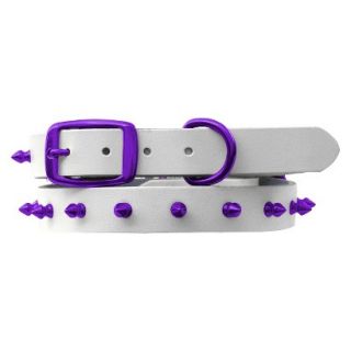 Platinum Pets White Genuine Leather Dog Collar with Spikes   Purple (11   15)