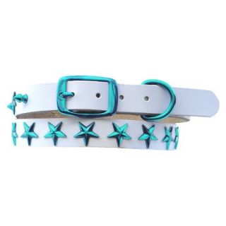 Platinum Pets White Genuine Leather Dog Collar with Stars   Teal (11   15)
