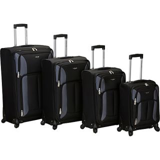 4 Piece Quad Spinner Luggage Set Black   Rockland Luggage Lugga