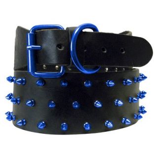 Platinum Pets Black Genuine Leather Big Dog Collar with Three Rows of Spikes  